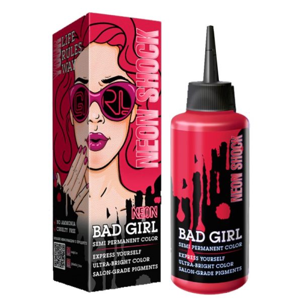 شامپو رنگ مو فانتزی بد گرل BAD GIRL مدل NEON SHOCK قرمز روشن حجم 150 میلی‌لیتر