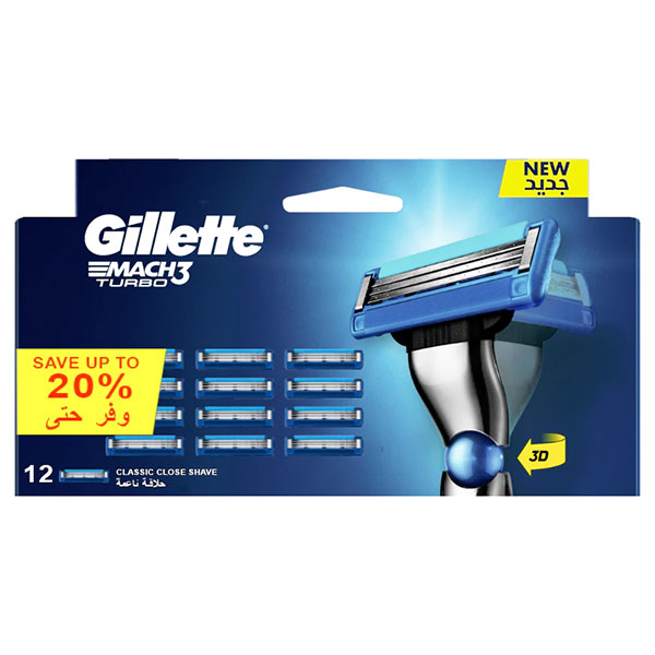 تیغ یدک توربو 12 عددی ژیلت Gillette Mach 3 Turbo Blade 12Pcs