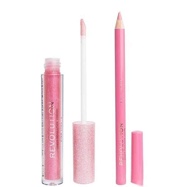 کیت رژمایع و مداد لب شیمر پینک رولوشن Revolution Shimmer Lip Kit Pink Lights