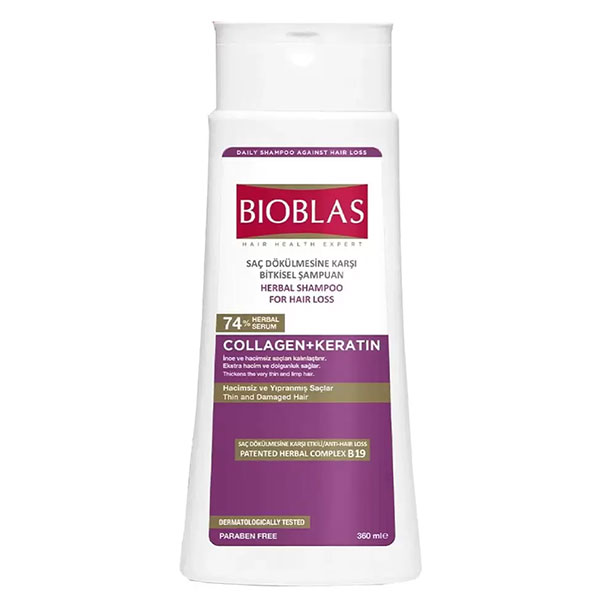 شامپو ضد ریزش کلاژن و کراتین بیوبلاس Bioblas Herbal Kolajen + Keratin Shampoo 360Ml